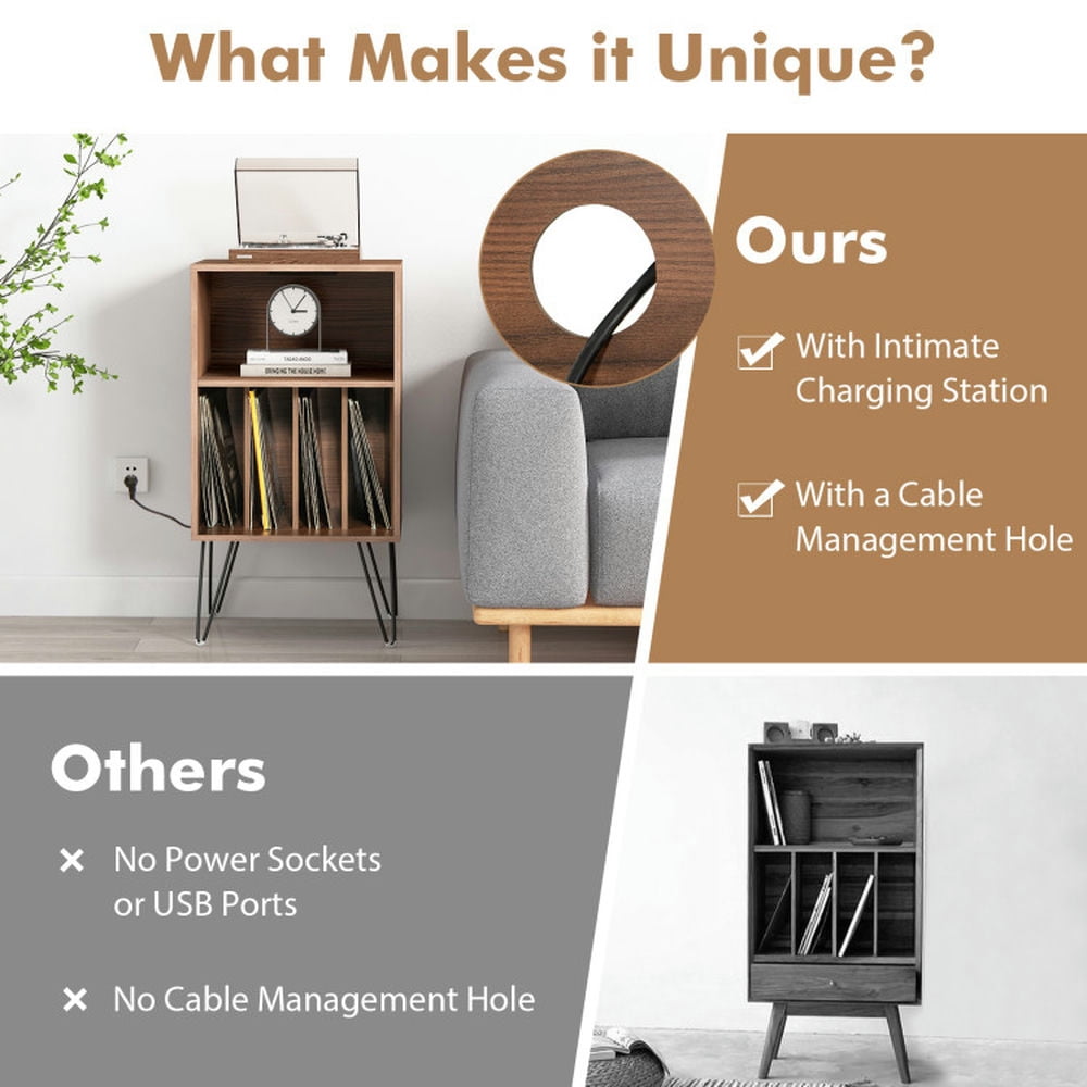 Finihen Record Player Stand, Turntable Stand, Record Player Stand with Charging Station, for Living Room, Bedroom, Walnut Finihen Record Player Stand, Turntable Stand, Record Player Stand with Charging Station, for Living Room, Bedroom, Walnut