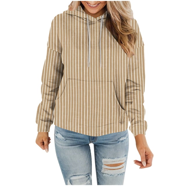 Womens Long Sleeve Hoods Outfits Sweatshirt Hooded Fall Winter Outfits 2025 Print Tops Pullover Hooded Sweatshirt Drawstring with Pocket Lightweight Loose Fit Sports Sweaters
