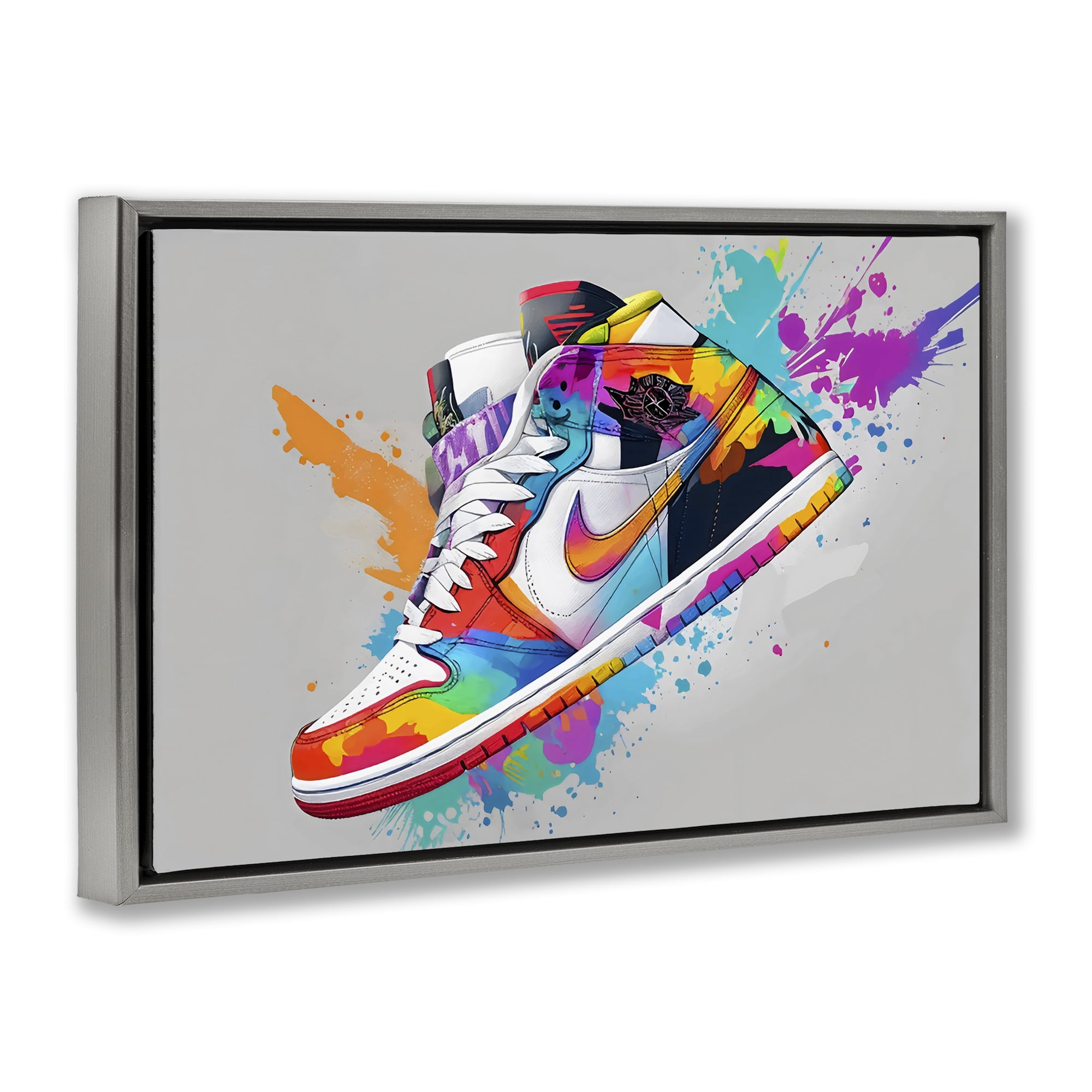 Stupell Industries Hightop Sneaker with Splatter Gray Framed Floater Canvas Wall Art, design by Creative Studio
