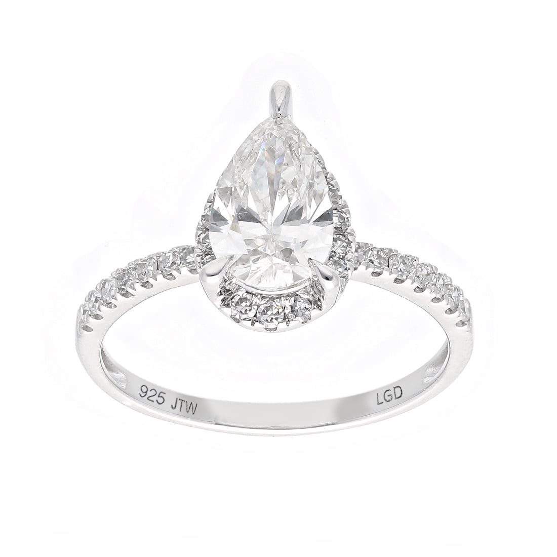 Brilliance Fine Jewelry Pear 1.5 Carat Lab Grown Diamond Halo Bridal Ring in Sterling Silver