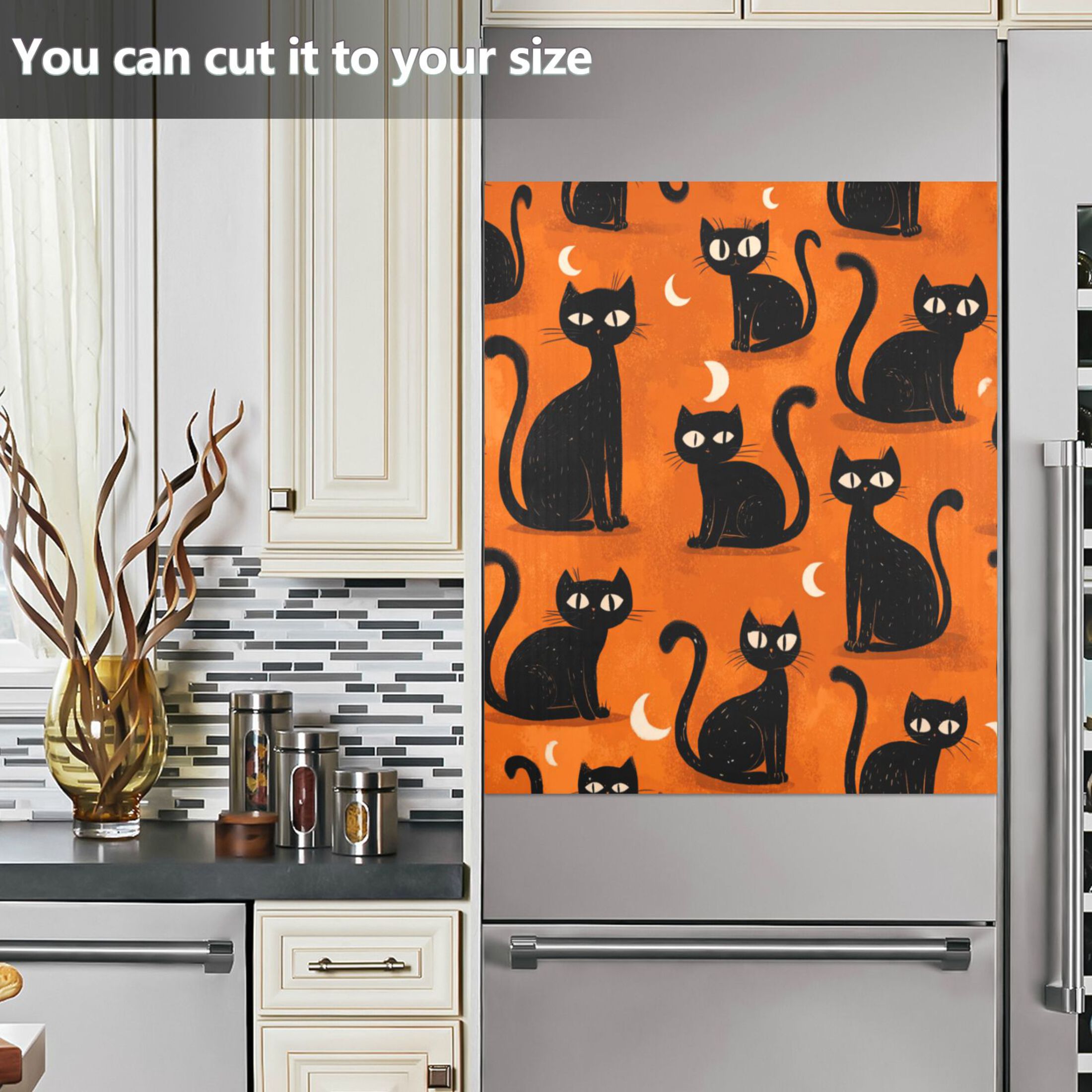 Dishwasher Magnetic Refrigerator Magnet Cover Sticker Home Decorative 23"x26" Black Cat with Moon Design