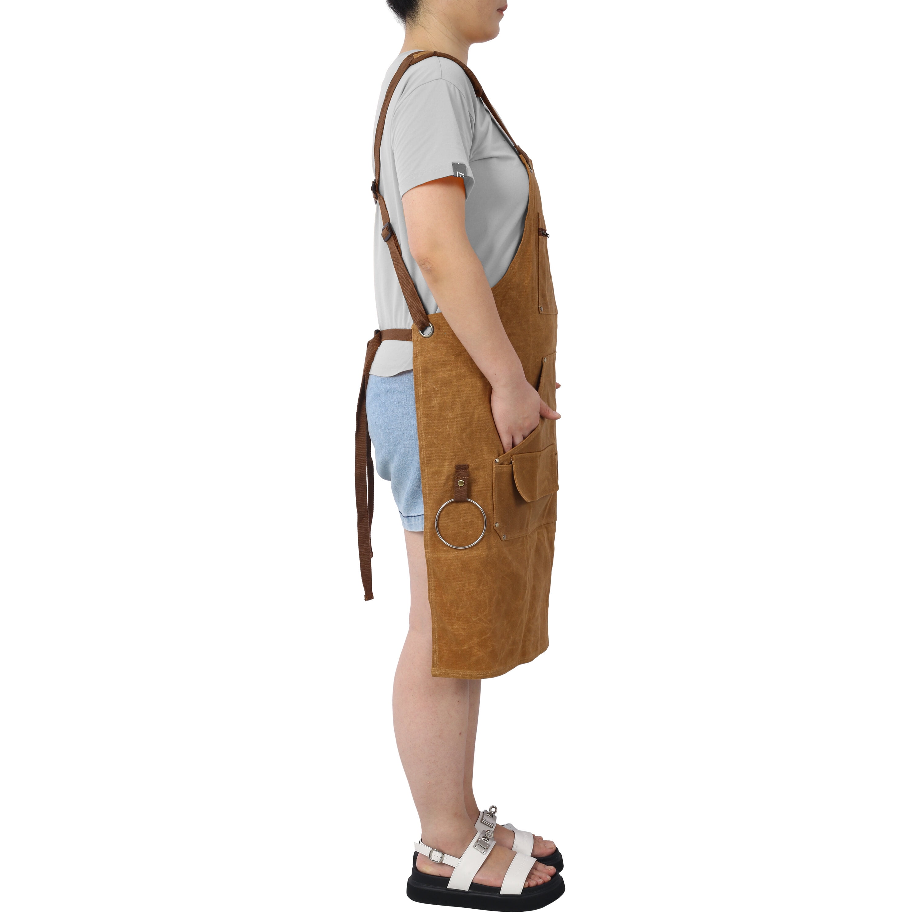 , Long Heavy Duty Waxed Canvas Tool Apron, Carpenter Aprons, Woodworking Aprons, Carpenters Water-Resistant 18 Oz ,Fully Adjustable to Comfortably Fit Men and Women, Brown ,Canvas ,
