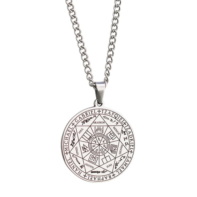 Colgante de los siete arcángeles con sello de Salomón y geometría sagrada para hombre, color acero