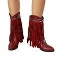 thumbnail image 5 of Xfvqtps Womens Western Ankle Boots with Tassel Detail Round Toe Chunky Heel Cowboy Booties Fashion Fall Winter Casual Boots for Women Red, 5 of 7