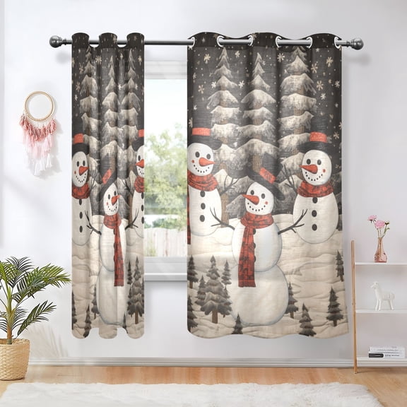 Trees Christmas Snowman Blackout Curtains Thermal Insulation 63 inch Grommet for Bedroom Living Room Bathroom Kitchen Windows 2 Pack