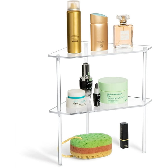 2 Pieces Acrylic Freestanding Stackable Organizer Shelf Acrylic Corner Shelf Clear Floating Shower Shelf for Bathroom Kitchen Toilet