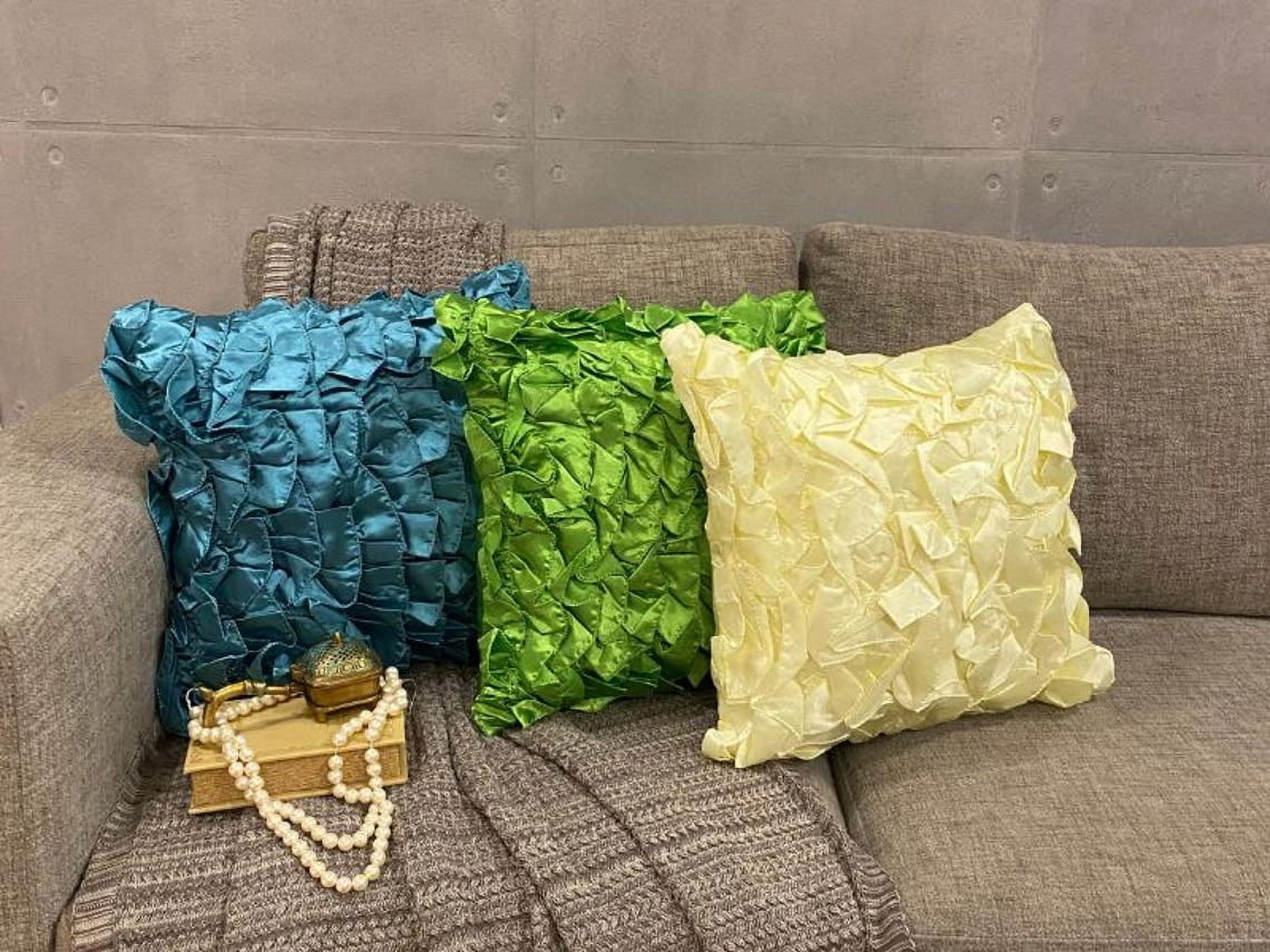 The HomeCentric Cushion Cover Clover Green Pillow Cover Vintage Ruffles Pillow Cover Pack of 2 18x18 inch (45x45 cm) Pillow Cover Decorative Square Satin Throw Pillow Cover Solid-Vintage Clover Green