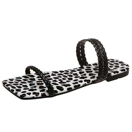 

Miarhb women shoes Summer Womens Ladies Flat Leopard Printed Squared Toe Slippers Shoes