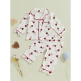 thumbnail image 3 of Toddler Baby Girls Valentine Pajamas Set Heart Print Long Sleeve Button Shirt Pants Soft Sleepwear Cotton Loungwear 1-5T, 3 of 8