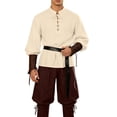 thumbnail image 3 of VBTAPA 3 Pcs Men's Renaissance Costume Halloween Medieval Pirate Shirt Pant Belt Outfit Set Viking Costume Sets Brown L, 3 of 9