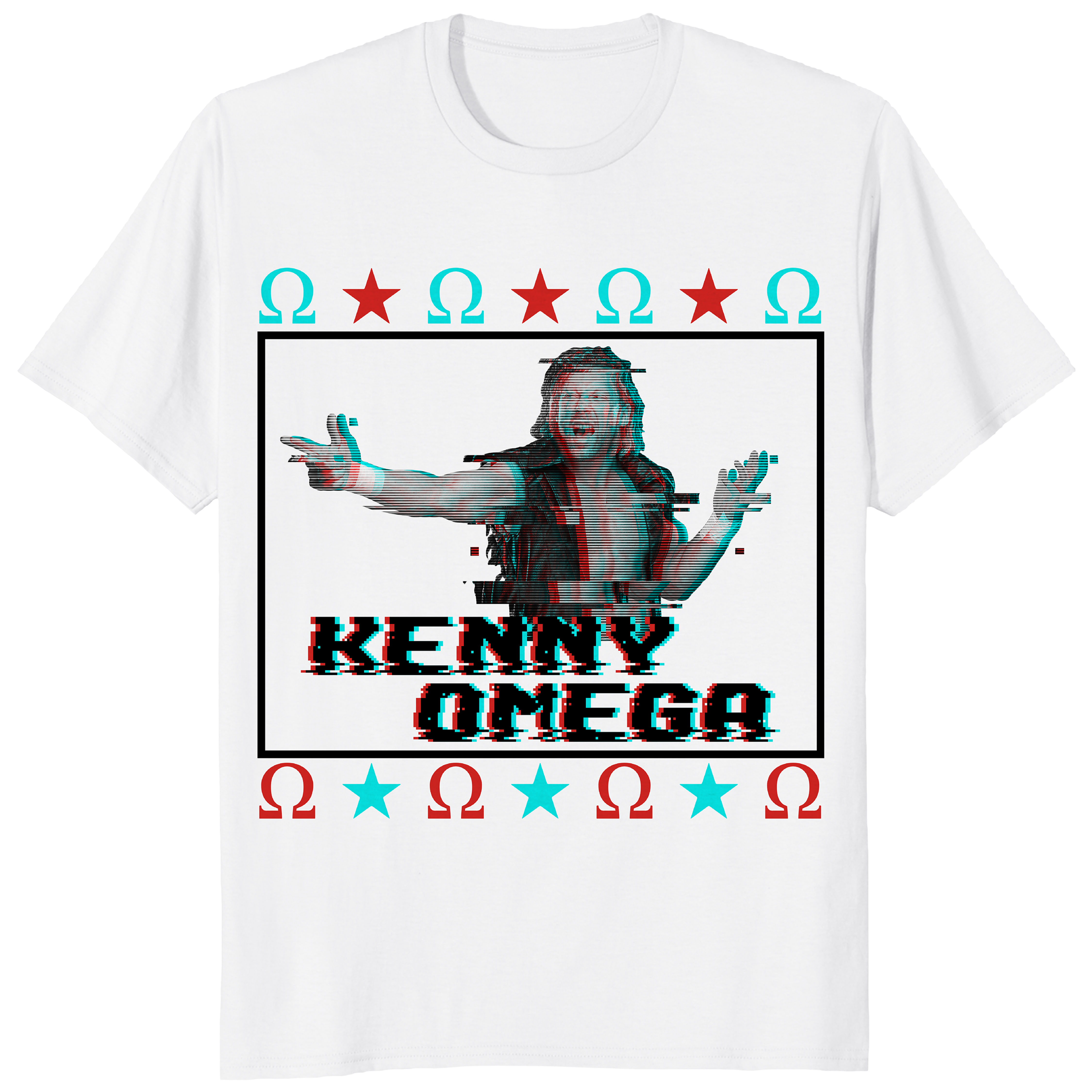 AEW All Elite Wrestling Kenny Omega Glitch Omega Glitch S S Tee Mens and Womens Short Sleeve T Shirt White S XXL