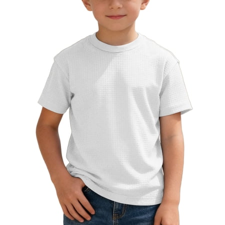 Ulitacool Spring T Shirts For Boys Summer Short Sleeve Knitops Round Neck Top Solid Color Tee For Kids Elegant Teen Wear White 10-11 Years
