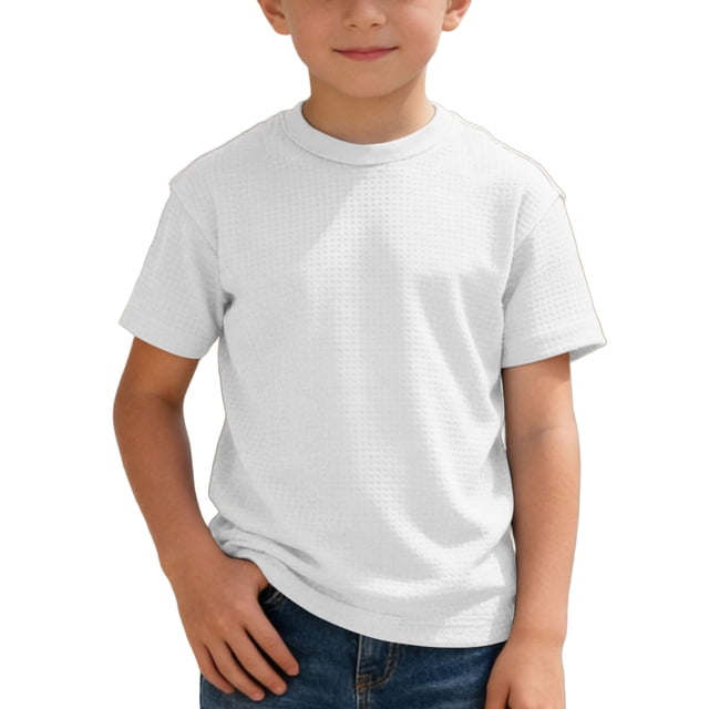 T-Shirts à Manches Courtes en Tricot pour Garçons, Col Rond Uni, Hauts d'Été Décontractés, 3-14 Ans