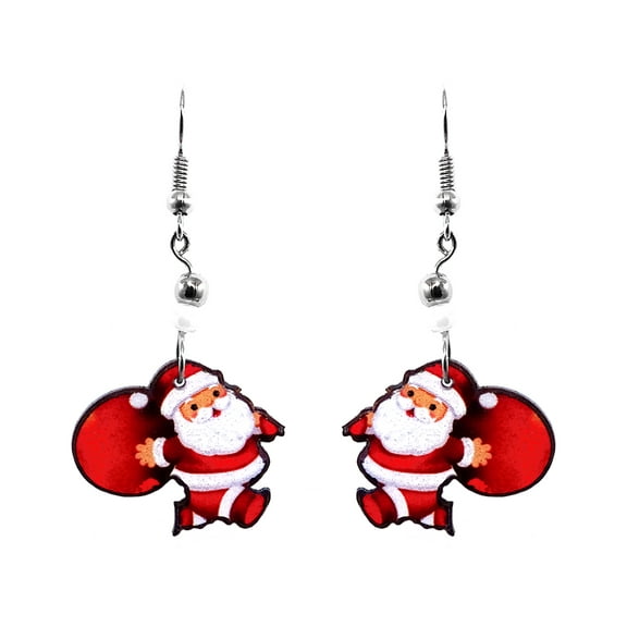 Santa Claus Christmas Themed Graphic Dangle Earrings - Womens Fashion Handmade Jewelry Holiday Accessories