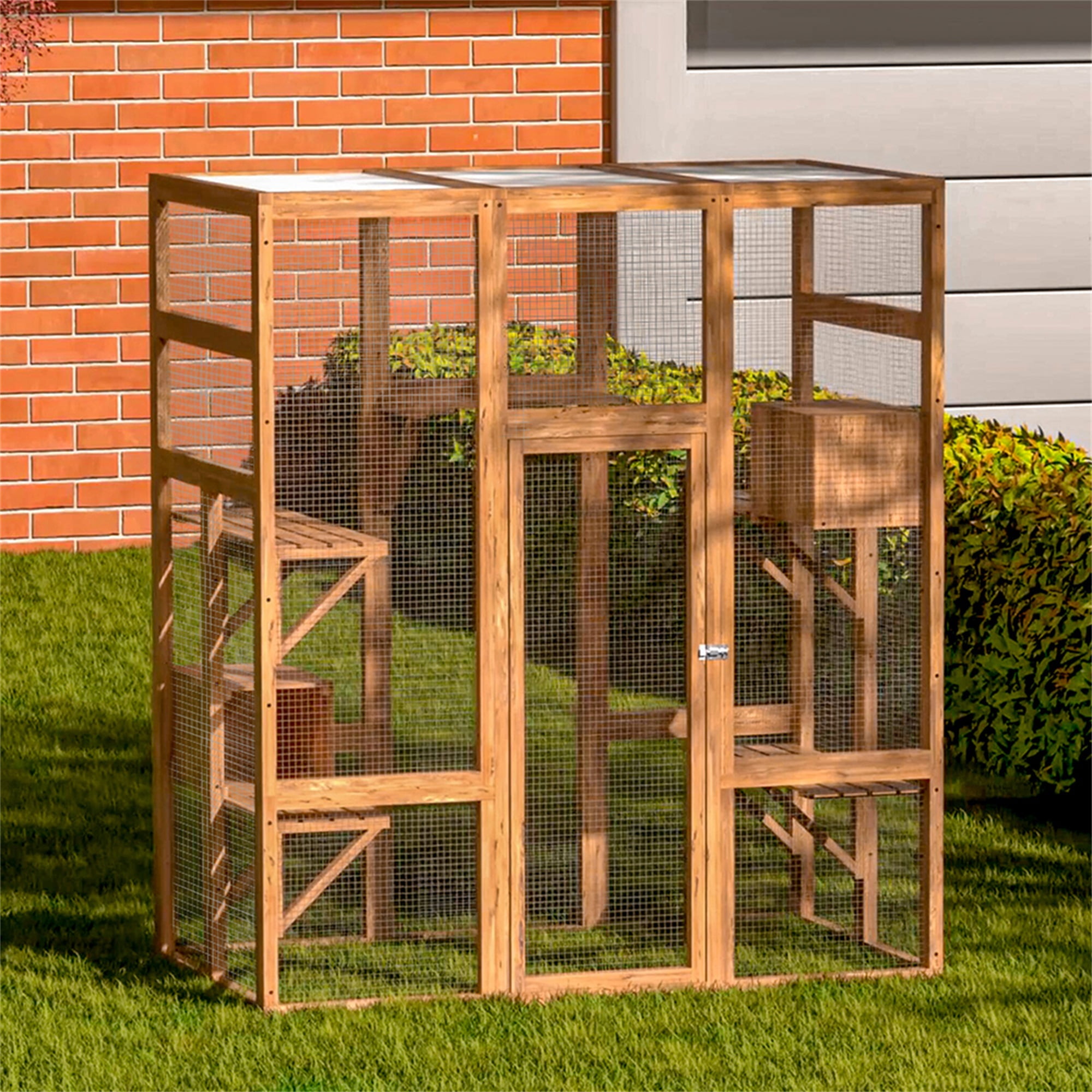Spaco 70" Large Wooden Cat Enclosure 6 Platforms for Multiple Cats Outdoor Cat Cage, Orange Spaco 70" Large Wooden Cat Enclosure 6 Platforms for Multiple Cats Outdoor Cat Cage, Orange