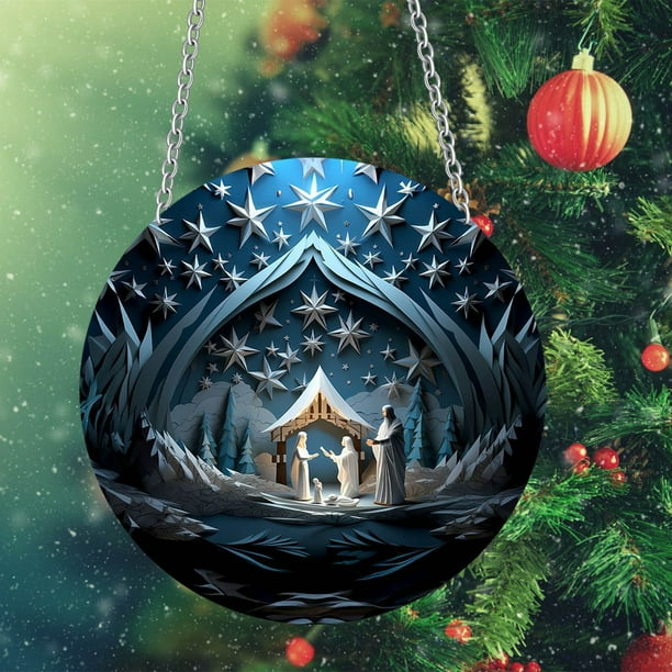 Adornos navideños, adornos navideños, regalos navideños, adornos navideños redondos de acrílico, adornos navideños de bendición para bautizo, adornos navideños de pared, tablero colgante