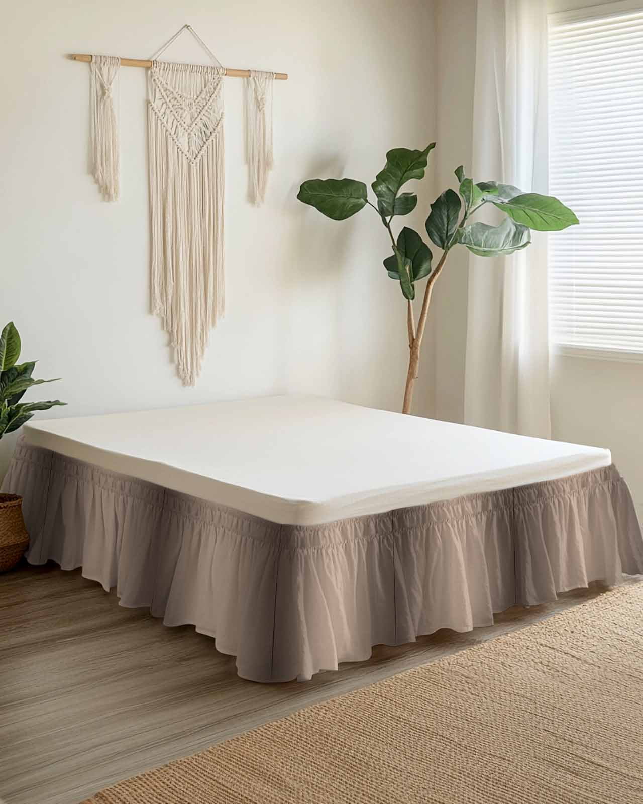 Dark Brown Bed Skirt Queen Size 16" Drop Ombre Solid Color Gradient Modern Art Ruffled Wrap Around Bed Skirts Adjustable Elastic Bedskirt Dust Ruffle for Queen Size Bed