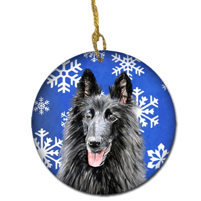 Belgian Sheepdog Winter Snowflakes Holiday Ceramic Ornament