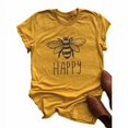 thumbnail image 4 of T-shirt pour Femmes, Haut Uni Imprimé, Col Rond, Manches Courtes, Blouse, Jaune, G, 4 of 5