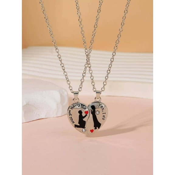 QQTDFG 2pcs Will you Marry Me Yes I DO Heart Charm Necklace for Couples-default