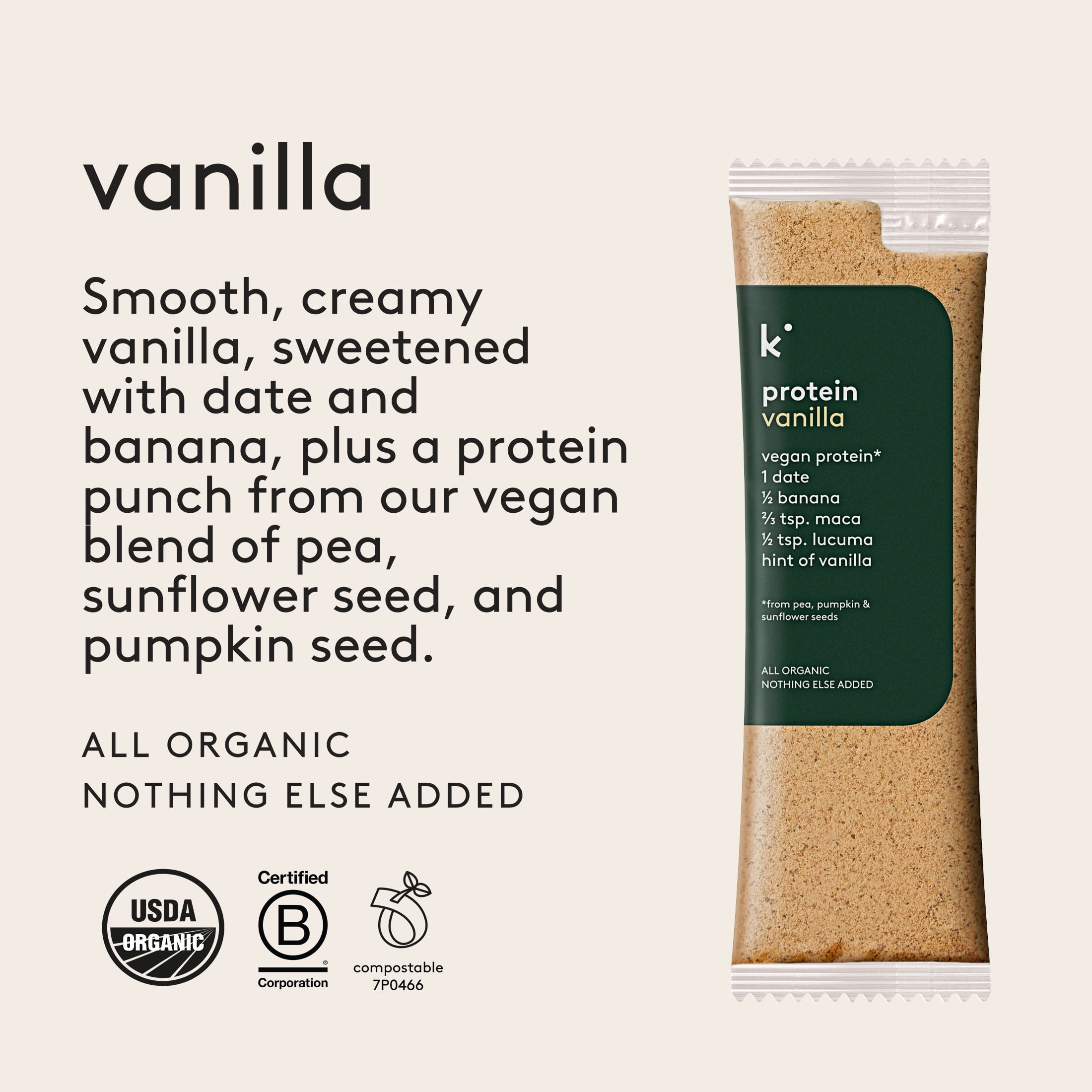 Kencko Vanilla Organic Instant Fruit & Veggie Protein Smoothie Two Pack, Powdered Drink Mix, 1.23 oz