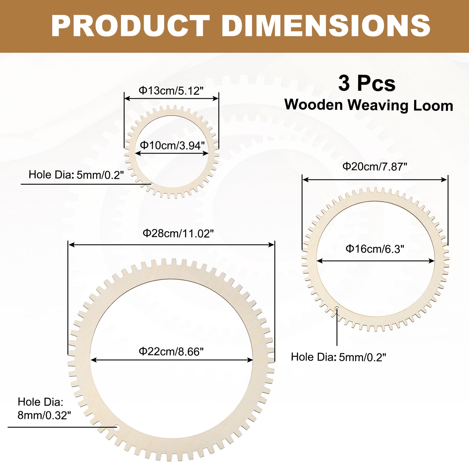 Uxcell 3pcs Weaving Loom, 5.1" 7.9" 11" Round Gear Shape Wooden Weaving Loom Kit