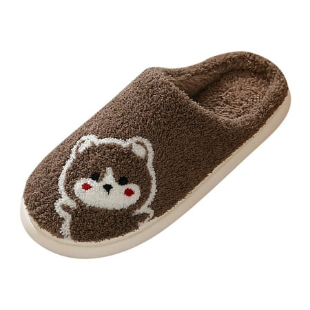 

Winter Couples Men Warm Home Baotou Plush Soft Bottom Comfortable Solid Color Flat Cotton Slippers