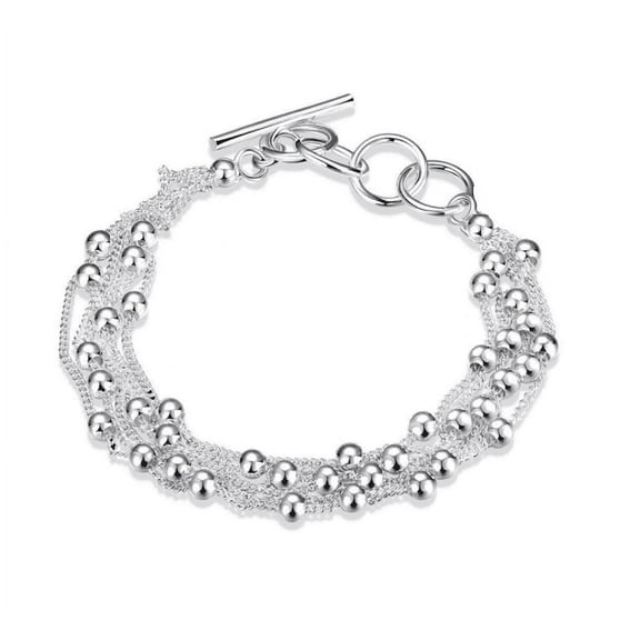 Roly Beads Silver Bold Toggle Closure Multi Chain Layer Adjustable Bracelet for Woman Everyday Accessory Great Gift