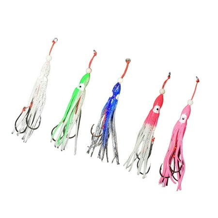 ANXPTIME 5Pcs Octopuses Skirts Trolling Lures Fishing Tackle Soft Lures Multicolored Glowing Squid Skirt Saltwater Baits Lures