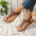 thumbnail image 6 of 2025 Womens Sandals Beach, Xunlbb Women's Large Size New Toe Clip Rhinestone Sandals Elastic Flat Shoes(Brown,Size:43), 6 of 6
