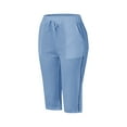 thumbnail image 2 of zicth Blue Capri Pants for Women Fashion Solid Color Cotton Flax Elastic Long Pants Beach Leisure Trousers Shorts Work Pants Size XL, 2 of 5