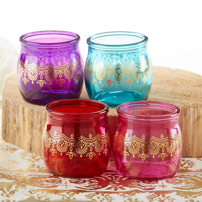 Set of 4 Tealight Candle Holders, Details about   Kate Aspen Indian Jewel Henna Glass Votives 