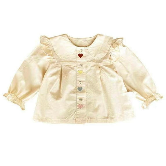 Godderr Toddler Baby Newborn Cotton T-Shirts for Girls Shirts for 9M-4T Long Sleeve Spring Autumn Casual Crewneck Heart Embroidery T Shirt Baby Top