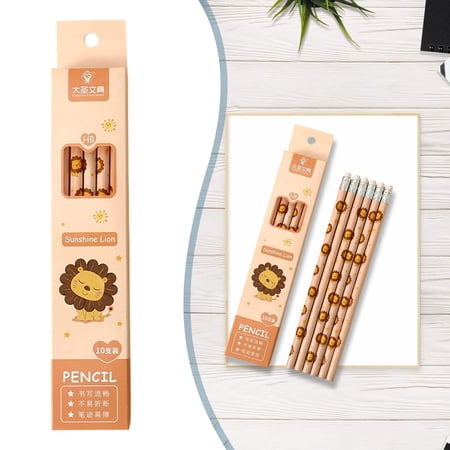 Sunny Lion Cartoon 10 Pack Pencils Set With Eraser Wooden Writing Pencils Cute Stationery Gift Box Colorful Drawing Doodle Supplies