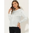 thumbnail image 3 of Camisa de satén con cuello Peter Pan para mujer, blusa de trabajo superior elegante de oficina brillante blanco S, 3 of 6