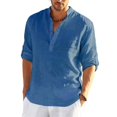 thumbnail image 3 of Camisa de lino de manga larga para hombre, camisa informal de algodón y lino, top S-5xl, 3 of 4