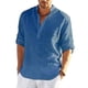 thumbnail image 3 of Camisa de lino de manga larga para hombre, camisa informal de algodón y lino, top S-5xl, 3 of 4