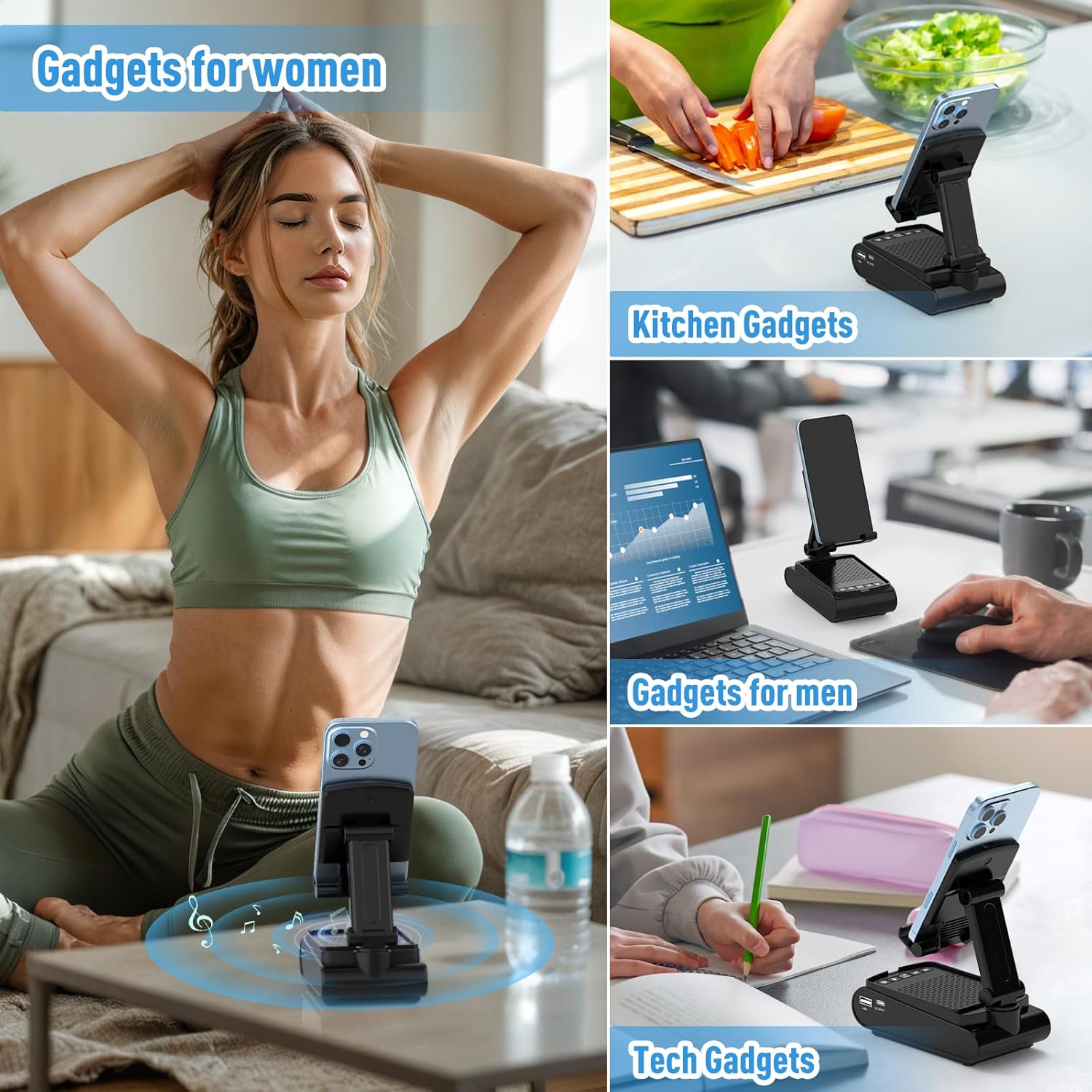 Pcs Wireless Bluetooth Speaker Cell Phone Stand - Unique Gifts for Men/Teens, White Elephant Stocking Stuffers