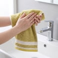 thumbnail image 4 of REGALWOVEN 2 Pack Pure Cotton Hand Towels with Textured Stripe Border, Soft Absorbent Quick Drying Decorative Towel Set for Bathroom Yellow 29" x 13", 4 of 7