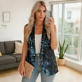 thumbnail image 2 of Psesaysky Women Single Button Vest Crop Blue Camo Branch Print Sleeveless V Neck Lightweight Waistcoat with Pockets Trendy Blazers for Women, Size S, 2 of 6
