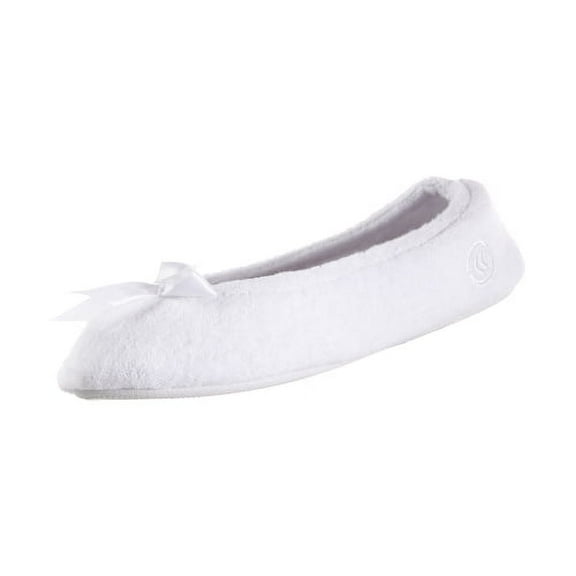 Isotoner Women's Terry Striped Footbed Ballerina Slippers, X-Large 9.5-10.5, White