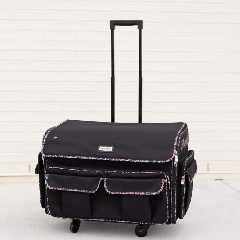 XXL Deluxe Universal Rolling Sewing Machine Carrying Tote Black Floral with Wheels Walmart