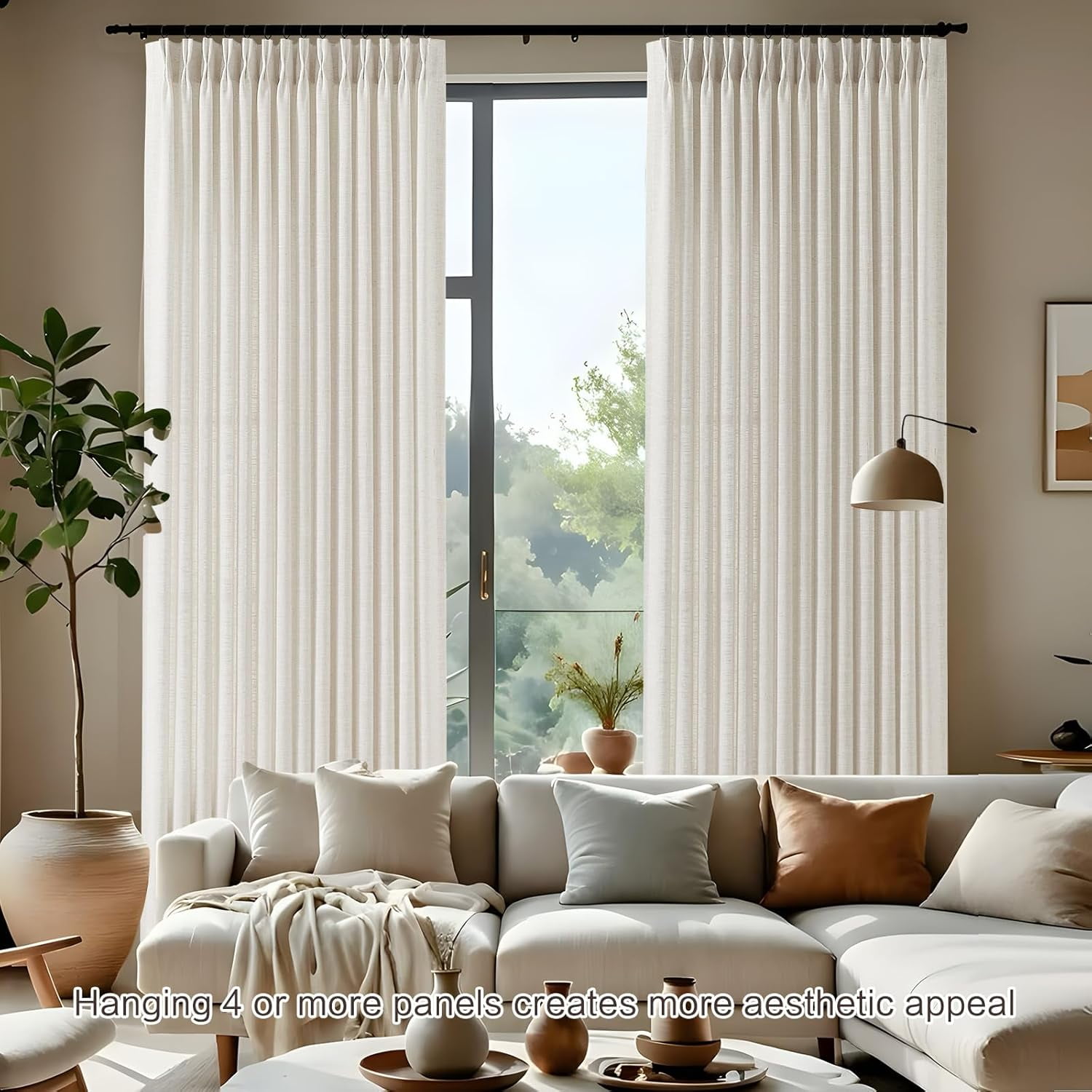 Galenzoov 40×90 inch 2 Panels Pinch Pleated Linen Curtains for Home, Light Filtering Airy & Privacy Protection Breathable Window Drapes for Bedroom, Living room, Office, Natural
