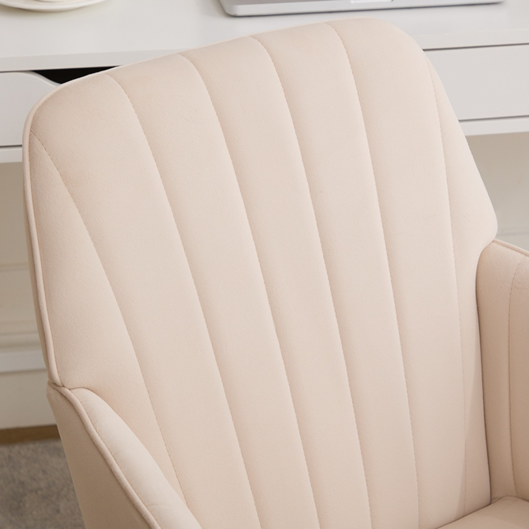 Modern Office Chair,Adjustable Arm Chair Computer Chair with Wheels,Swivel Vanity Chair for Living Room,khaki