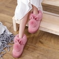 thumbnail image 6 of harmtty 1 Pair Winter Cotton Slippers Flat Fluffy Cartoon Rabbit Ear Soft Plush Thickened Warm Heat Retention Thick Sole Solid Color Home Indoor Cotton Shoes foot warmers for feet Black, 6 of 7