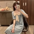thumbnail image 3 of Camisón de estilo coreano con lazo para mujer, vestido de noche con cuello cuadrado, ropa de dormir para el hogar, pijama de manga corta con pétalos de encaje, Verano, 3 of 4