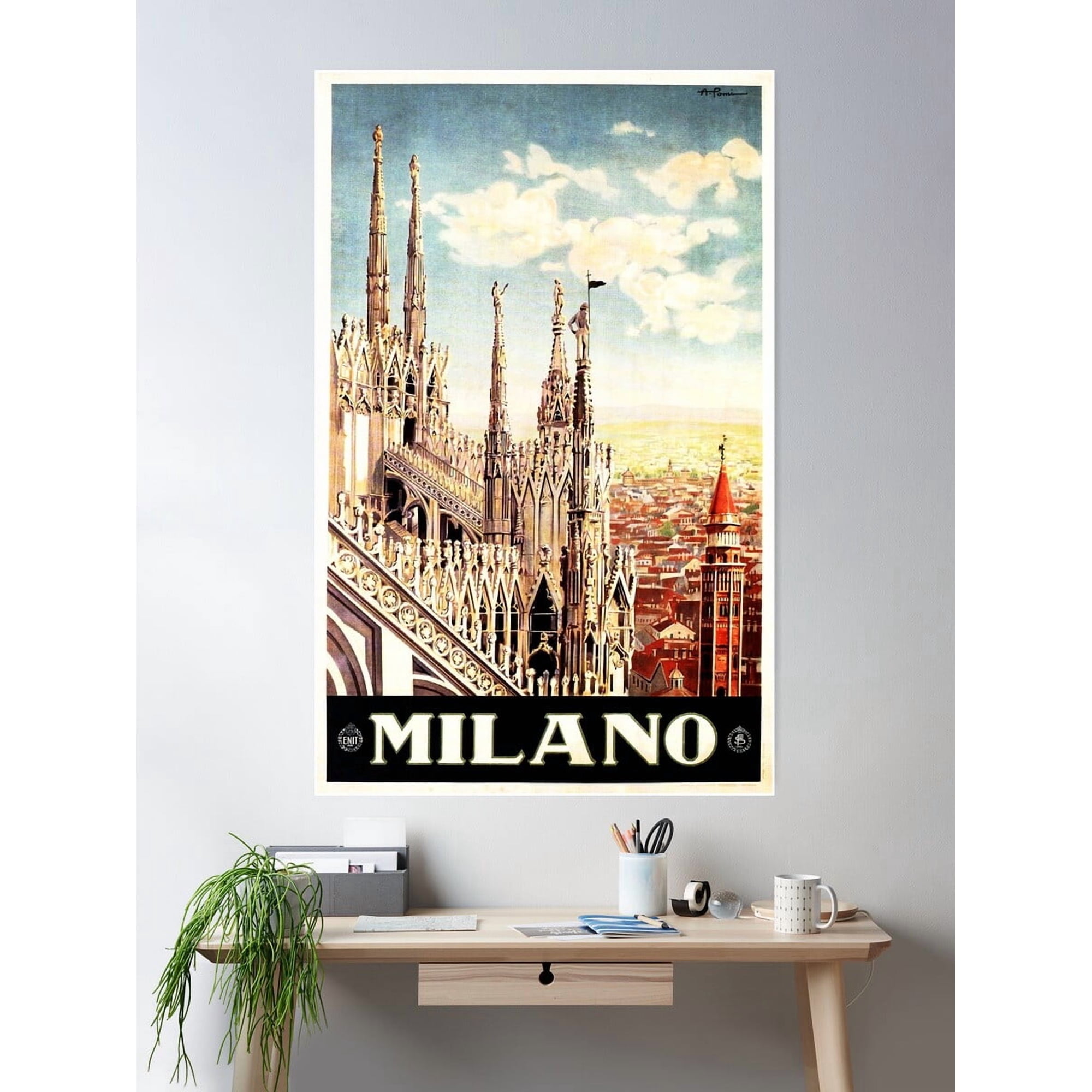 Milano Italian Milan Cathedral Vintage Italy Travel Poster Wall Art Modern Wall Decor Wall Art