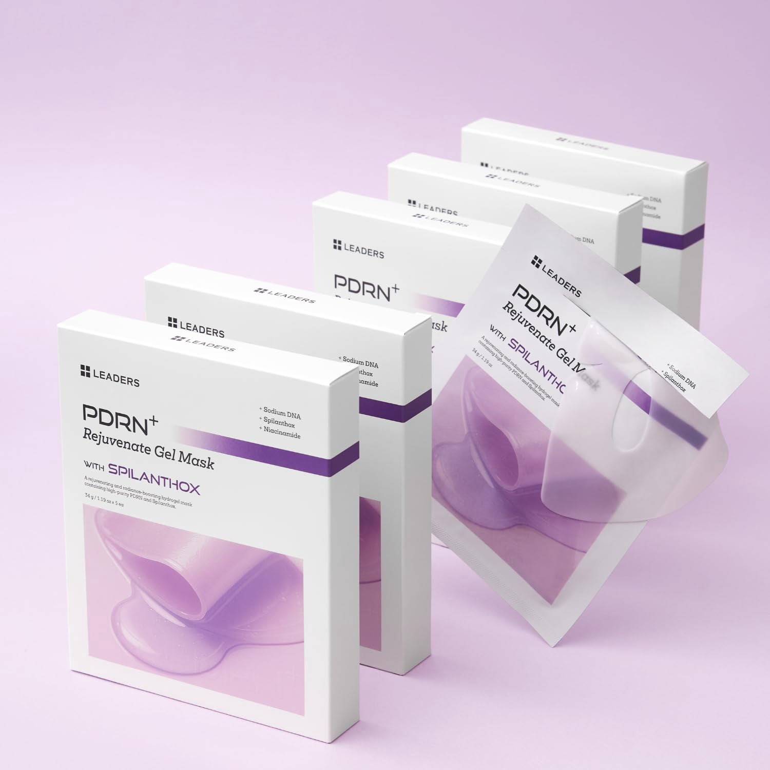 LEADERS PDRN+ Rejuvenate Gel Mask – Hydrogel Mask for Skin Firming & Elasticity, High-Purity PDRN & SPILANTHOX for Anti-Aging & Hydration – 5 Sheets