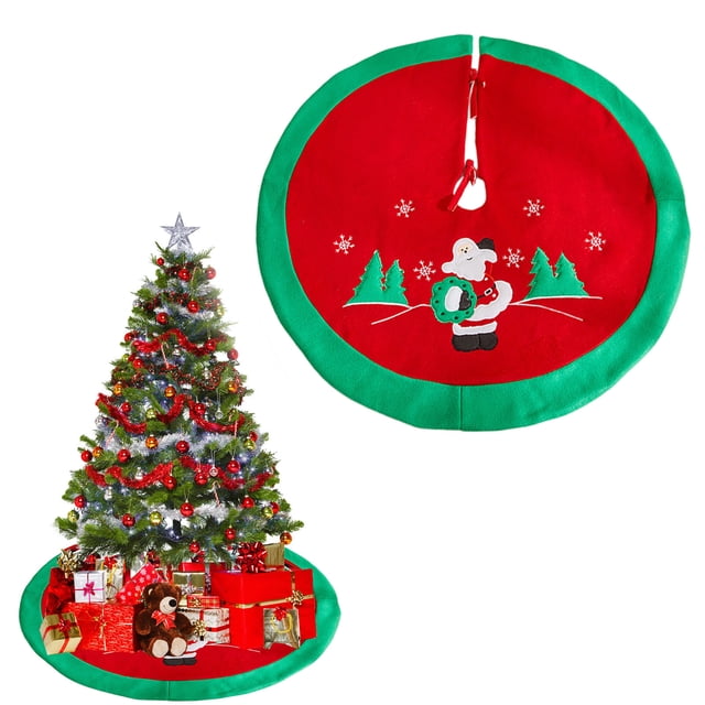 Danhjin Polyester Christmas Tree Skirt Cartoons Christmas Tree Skirt High-end Christmas Decorations Embroidered Printed Pattern Gift Props Christmas Decorations