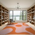 thumbnail image 2 of ODIKA 9'x12' Pink Orange Mid Century Modern Design Washable Area Rug Retro Abstract Pattern with Flowing Curves for Master Suite, California King, Under Bed, Non-Shedding, Easy Care, 2 of 7